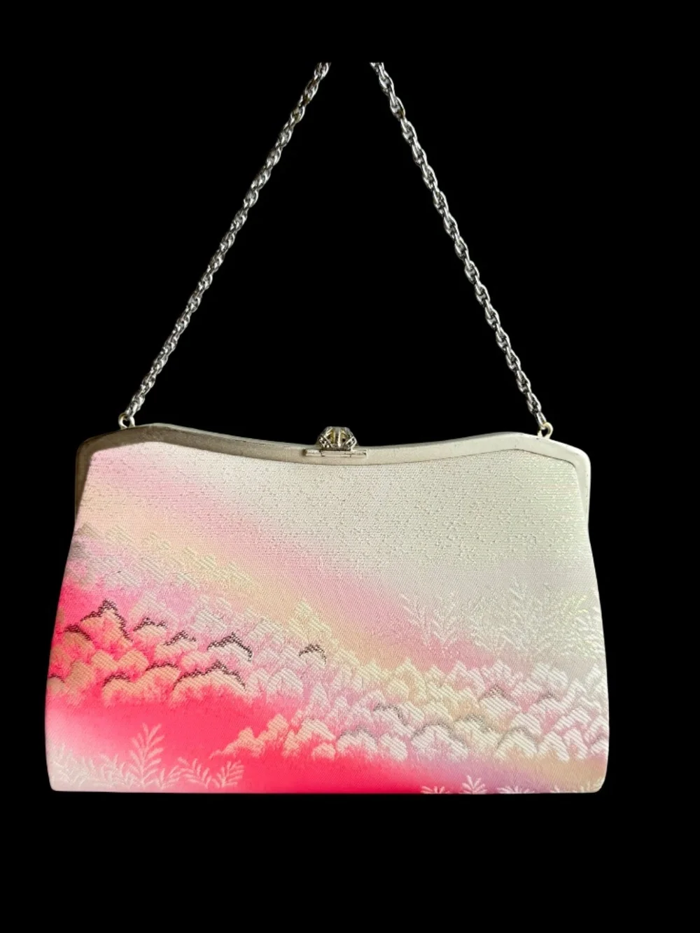 Vintage Japanese Kimono Clutch Bag Nishijin Brocade Pink Sakura Wedding Purse